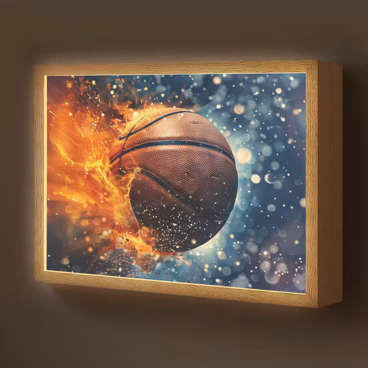 Basketbal - Vuur - Sport - Blauw - Oranje Light Box met batterij (Wandlamp kind) middel -z3d_website