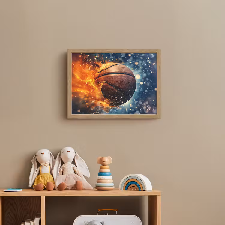 Basketbal - Vuur - Sport - Blauw - Oranje Light Box met batterij (Wandlamp kind) middel -sfeer2_kind