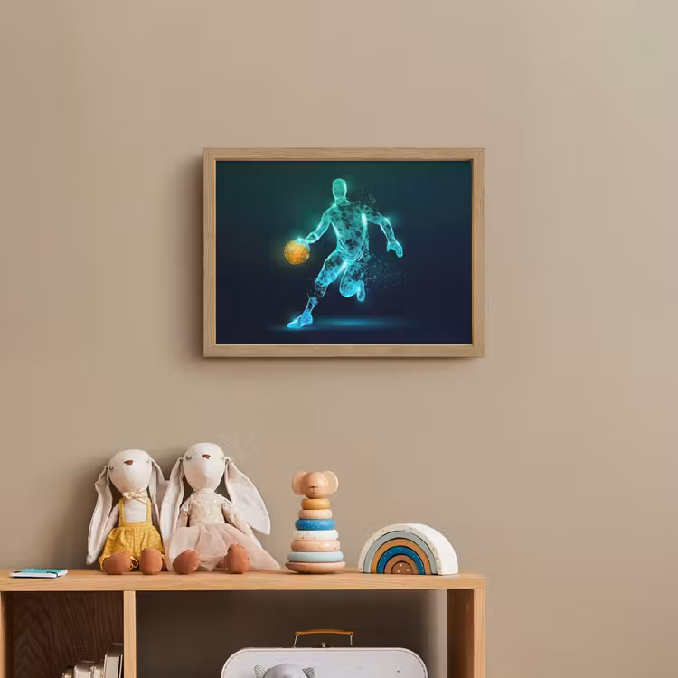 Basketbalspeler - Digitaal - Groen - Blauw Light Box met batterij (Wandlamp kind) middel -sfeer2_kind
