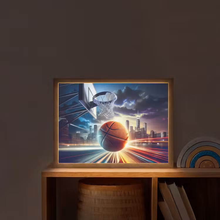Basketbal - Sport - Basket - Stad Light Box met batterij (Wandlamp kind) middel -sfeer1_kind