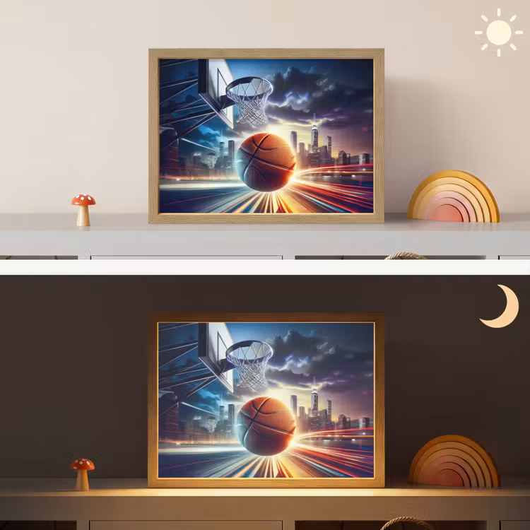Basketbal - Sport - Basket - Stad Light Box met batterij (Wandlamp kind) middel -sfeer3_kind