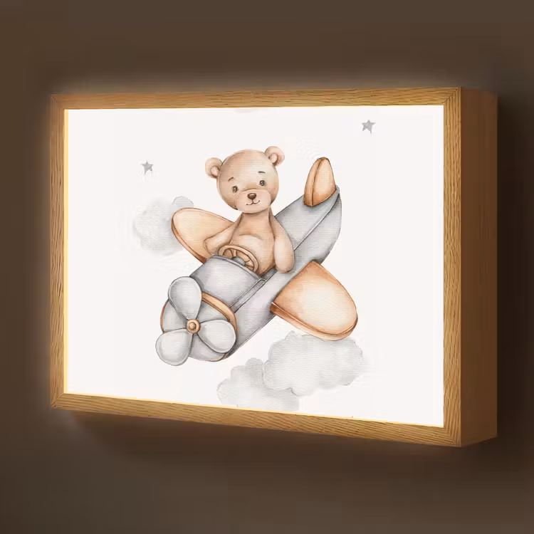 Beer - Vliegtuig - Sterren - Kinderen Light Box met batterij (Wandlamp kind) middel -z3d_website
