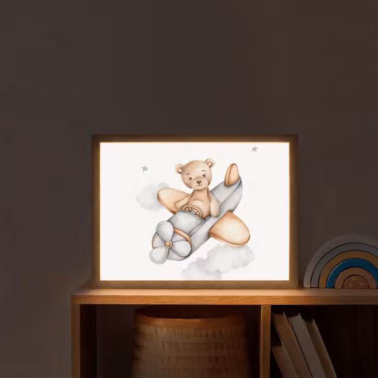 Beer - Vliegtuig - Sterren - Kinderen Light Box met batterij (Wandlamp kind) middel -sfeer1_kind