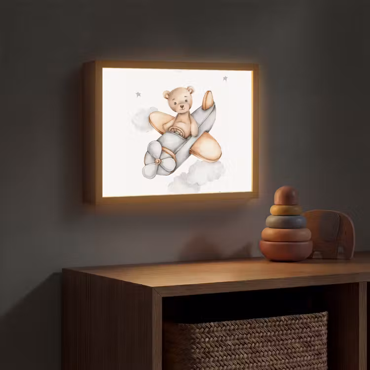 Beer - Vliegtuig - Sterren - Kinderen Light Box met batterij (Wandlamp kind) middel -sfeer5_kind