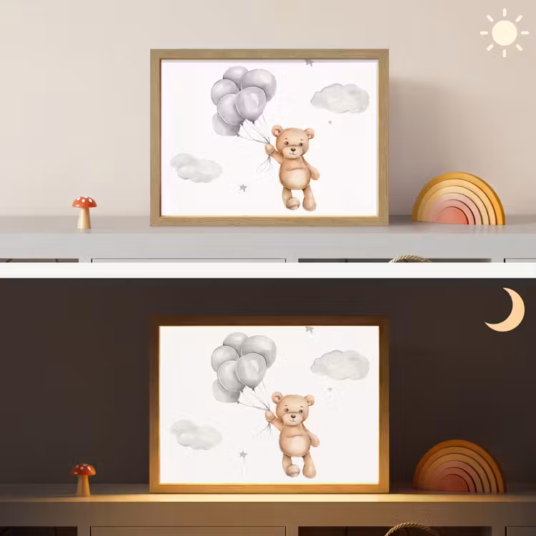 Beer - Ballon - Sterren - Kinderen Light Box met batterij (Wandlamp kind) middel -sfeer3_kind