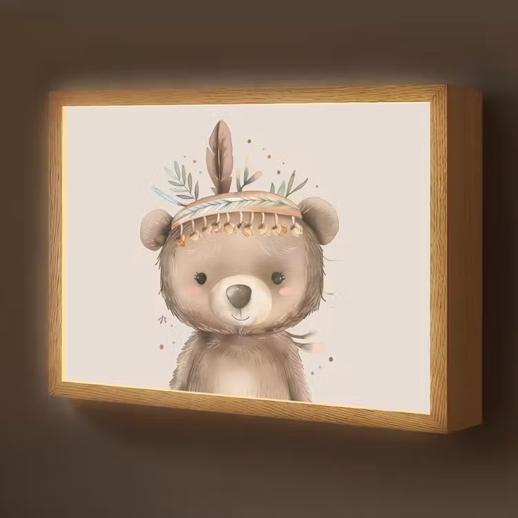 Beer - Boho - Indianentooi - Dieren Light Box met batterij (Wandlamp kind) middel -z3d_website