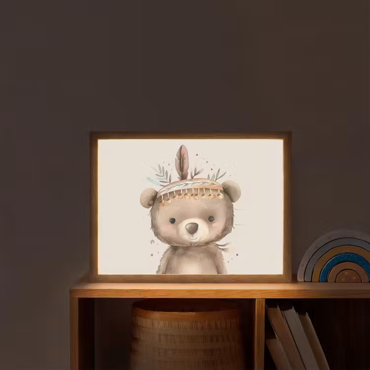 Beer - Boho - Indianentooi - Dieren Light Box met batterij (Wandlamp kind) middel -sfeer1_kind