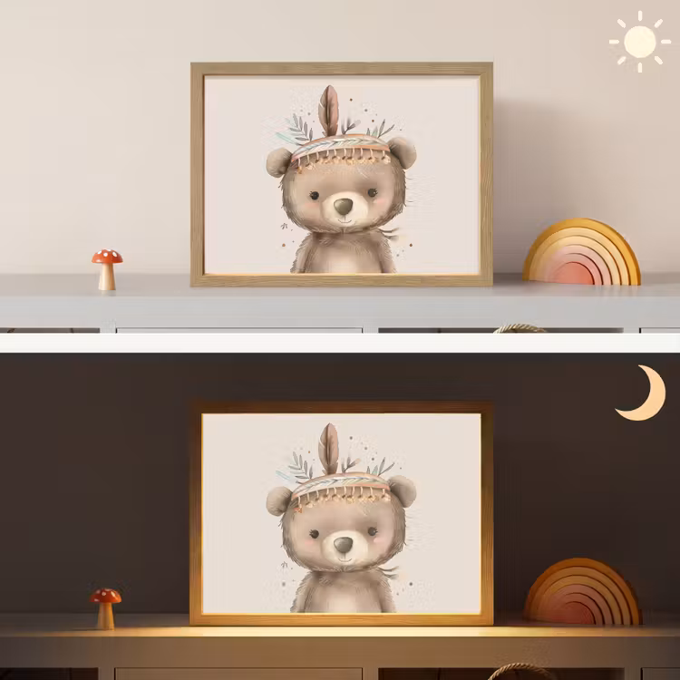 Beer - Boho - Indianentooi - Dieren Light Box met batterij (Wandlamp kind) middel -sfeer3_kind