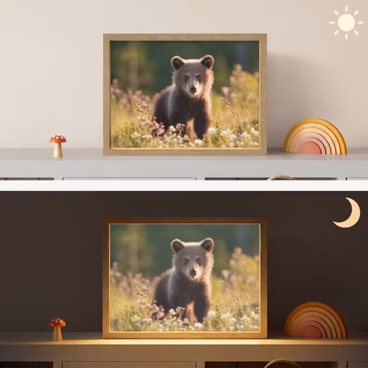 Beer - Bloemenveld - Gras Light Box met batterij (Wandlamp kind) middel -sfeer3_kind