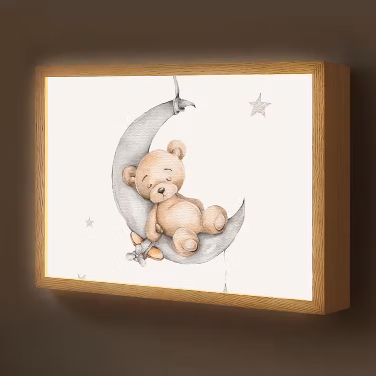 Beer - Maan - Sterren - Kinderen Light Box met batterij (Wandlamp kind) middel -z3d_website