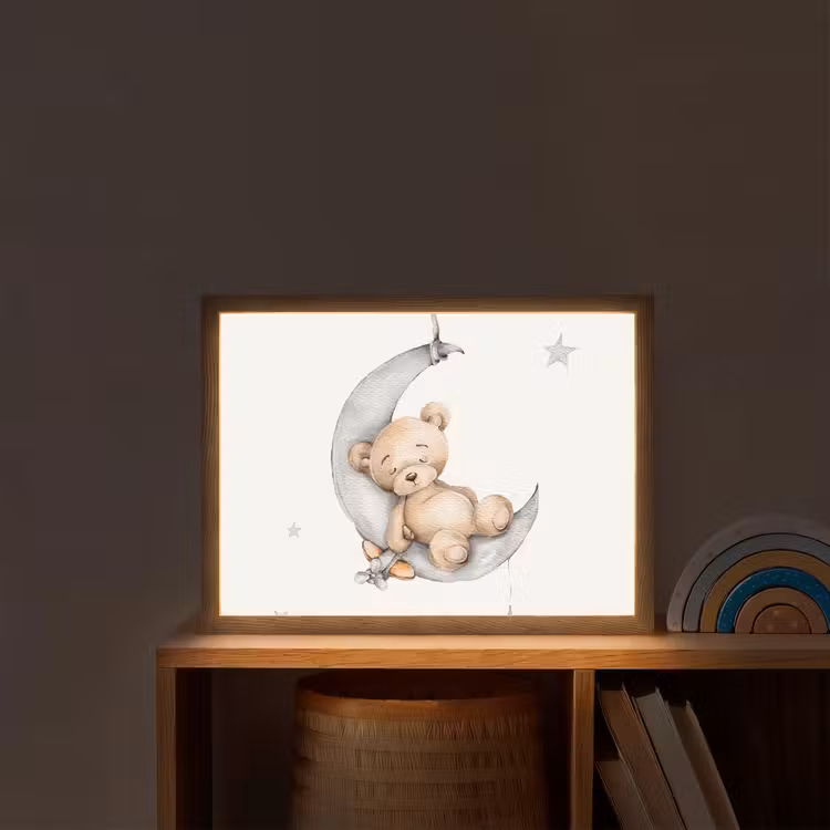 Beer - Maan - Sterren - Kinderen Light Box met batterij (Wandlamp kind) middel -sfeer1_kind