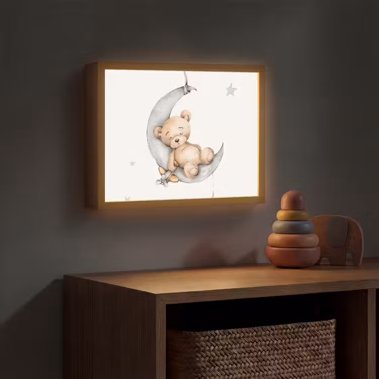 Beer - Maan - Sterren - Kinderen Light Box met batterij (Wandlamp kind) middel -sfeer5_kind