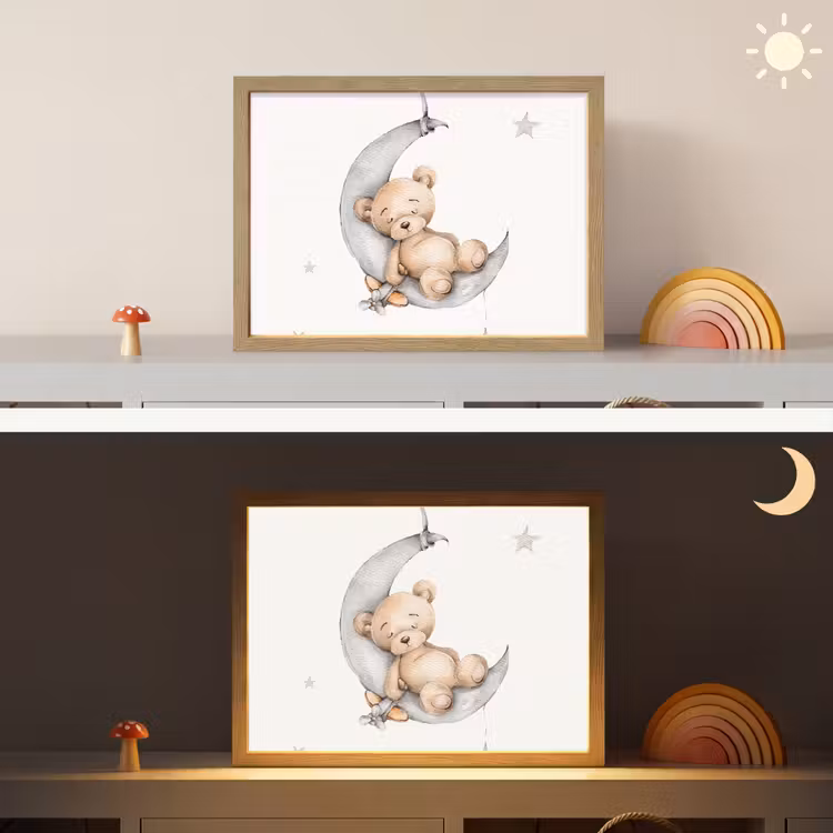 Beer - Maan - Sterren - Kinderen Light Box met batterij (Wandlamp kind) middel -sfeer3_kind