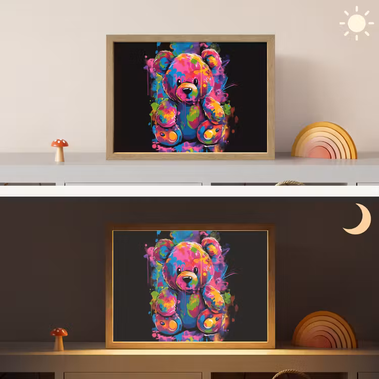 Beer - Verf - Kleurrijk - Knuffeldier Light Box met batterij (Wandlamp kind) middel -sfeer3_kind