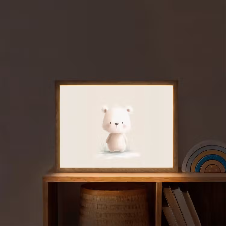 Beertje - Sneeuwvlokje - Wit - Pluizig Light Box met batterij (Wandlamp kind) middel -sfeer1_kind