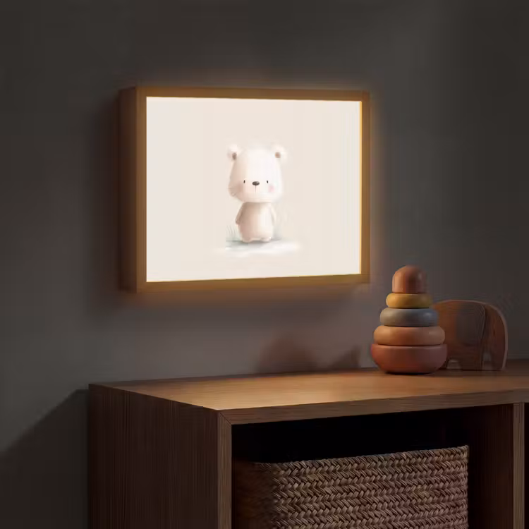 Beertje - Sneeuwvlokje - Wit - Pluizig Light Box met batterij (Wandlamp kind) middel -sfeer5_kind