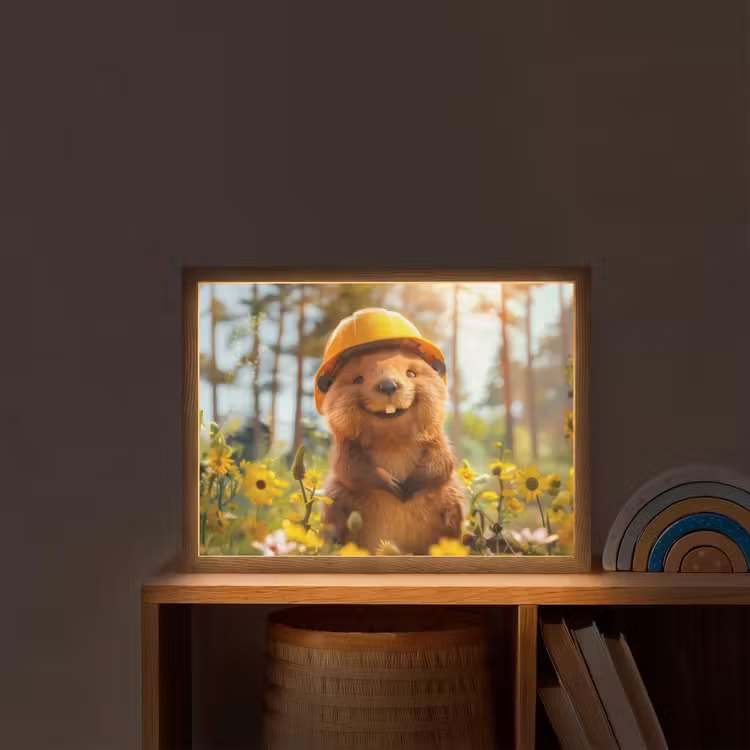 Bever - Dier - Bouwhelm - Natuur Light Box met batterij (Wandlamp kind) middel -sfeer1_kind