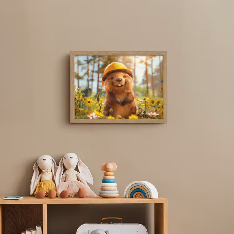 Bever - Dier - Bouwhelm - Natuur Light Box met batterij (Wandlamp kind) middel -sfeer2_kind