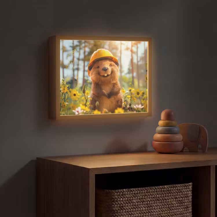 Bever - Dier - Bouwhelm - Natuur Light Box met batterij (Wandlamp kind) middel -sfeer5_kind
