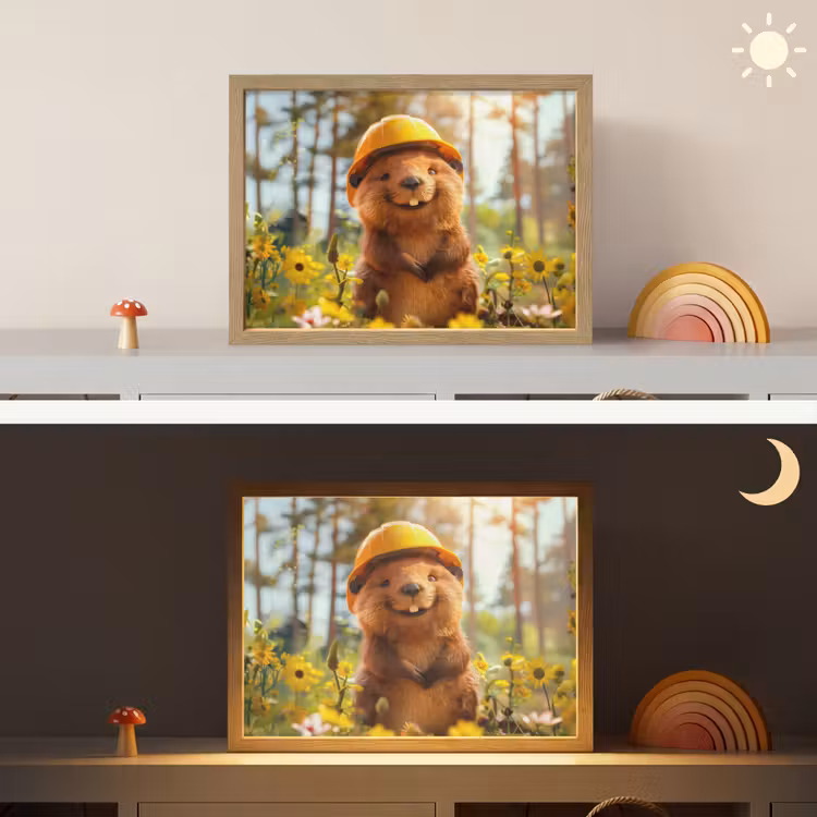 Bever - Dier - Bouwhelm - Natuur Light Box met batterij (Wandlamp kind) middel -sfeer3_kind
