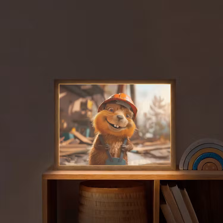 Bever - Bouw - Bouwhelm - Dier Light Box met batterij (Wandlamp kind) middel -sfeer1_kind