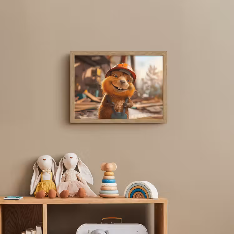 Bever - Bouw - Bouwhelm - Dier Light Box met batterij (Wandlamp kind) middel -sfeer2_kind