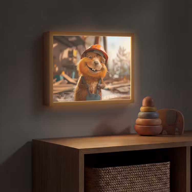 Bever - Bouw - Bouwhelm - Dier Light Box met batterij (Wandlamp kind) middel -sfeer5_kind