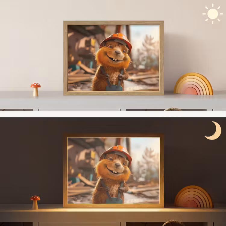 Bever - Bouw - Bouwhelm - Dier Light Box met batterij (Wandlamp kind) middel -sfeer3_kind