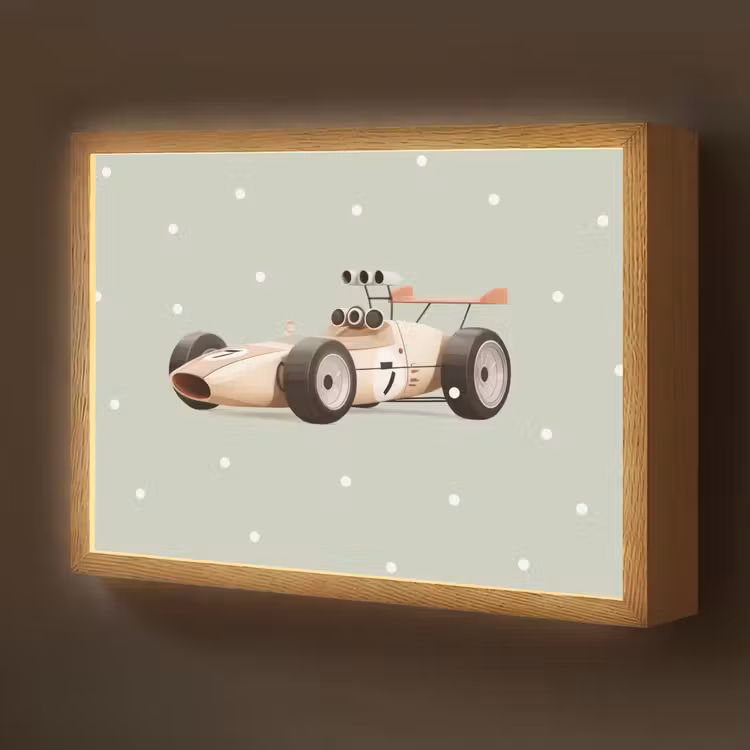Beige - Raceauto - Stippen Light Box met batterij (Wandlamp kind) middel -z3d_website