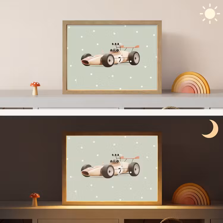 Beige - Raceauto - Stippen Light Box met batterij (Wandlamp kind) middel -sfeer3_kind