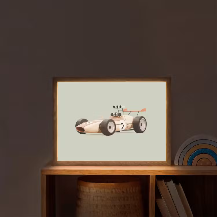 Beige - Raceauto - Groen Light Box met batterij (Wandlamp kind) middel -sfeer1_kind