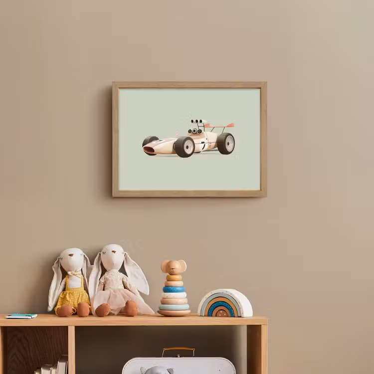 Beige - Raceauto - Groen Light Box met batterij (Wandlamp kind) middel -sfeer2_kind