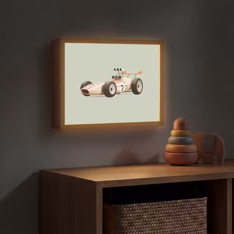 Beige - Raceauto - Groen Light Box met batterij (Wandlamp kind) middel -sfeer5_kind