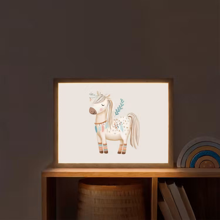 Bohemian - Paard - Beige Light Box met batterij (Wandlamp kind) middel -sfeer1_kind