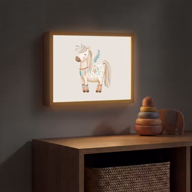 Bohemian - Paard - Beige Light Box met batterij (Wandlamp kind) middel -sfeer5_kind
