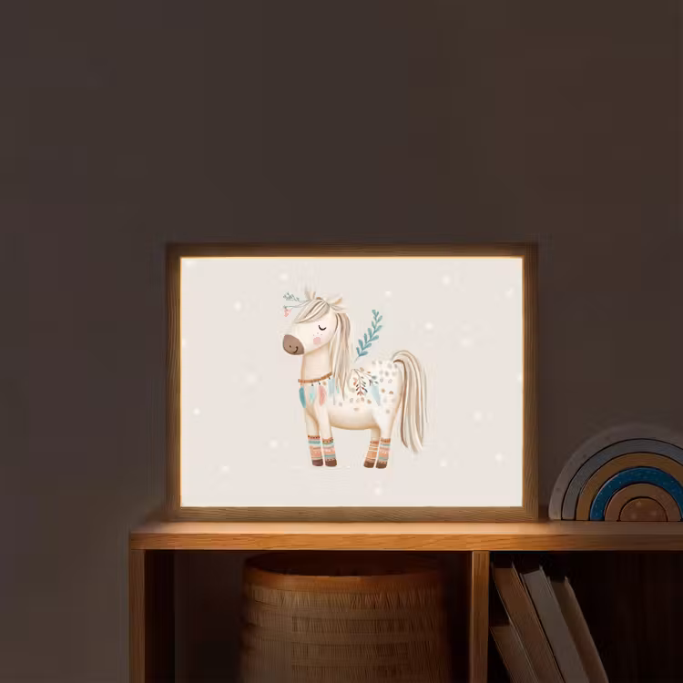 Bohemian - Paard - Beige Light Box met batterij (Wandlamp kind) middel -sfeer1_kind