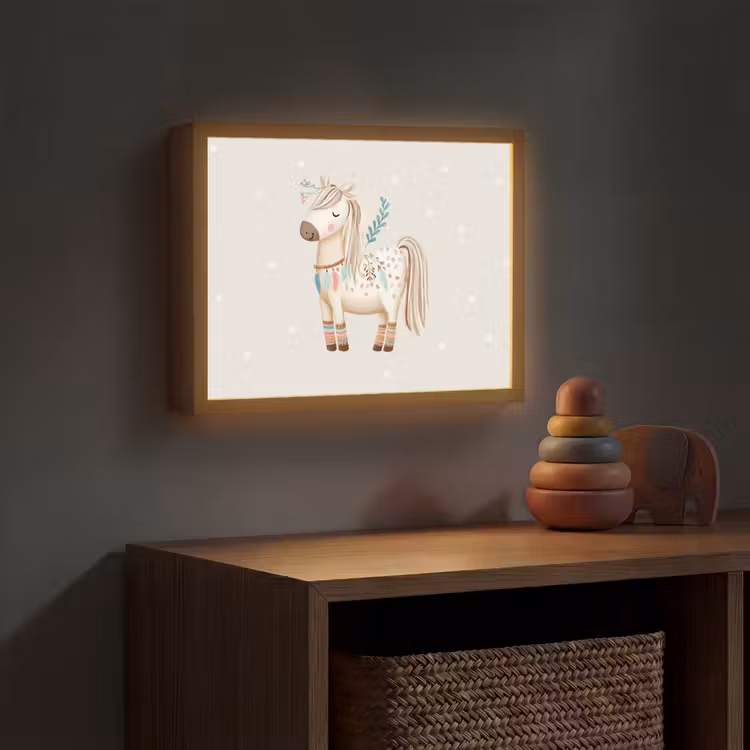 Bohemian - Paard - Beige Light Box met batterij (Wandlamp kind) middel -sfeer5_kind