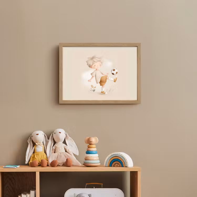 Jongen - Beige - Minimalistisch - Voetbal Light Box met batterij (Wandlamp kind) middel -sfeer2_kind