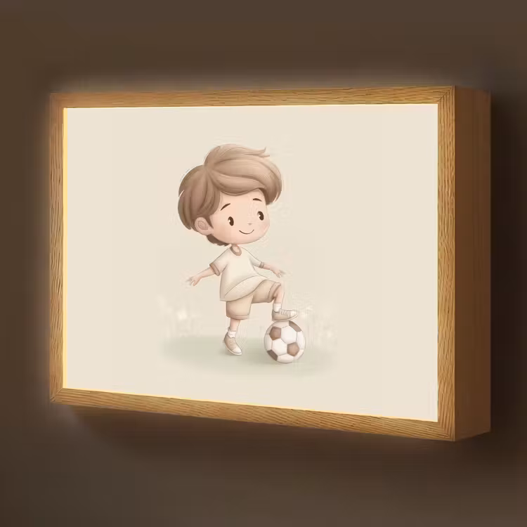 Jongen - Voetbal - Bruin - Minimalistisch Light Box met batterij (Wandlamp kind) middel -z3d_website