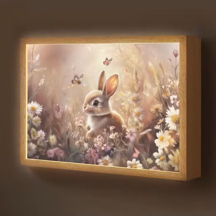 Konijntje - Bruin - Bloemen - Vlinders Light Box met batterij (Wandlamp kind) middel -z3d_website