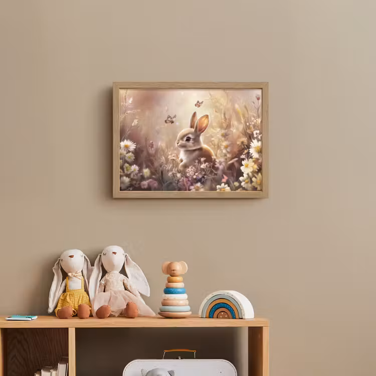 Konijntje - Bruin - Bloemen - Vlinders Light Box met batterij (Wandlamp kind) middel -sfeer2_kind