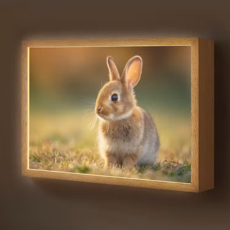 Konijntje - Bruin - Gras Light Box met batterij (Wandlamp kind) middel -z3d_website