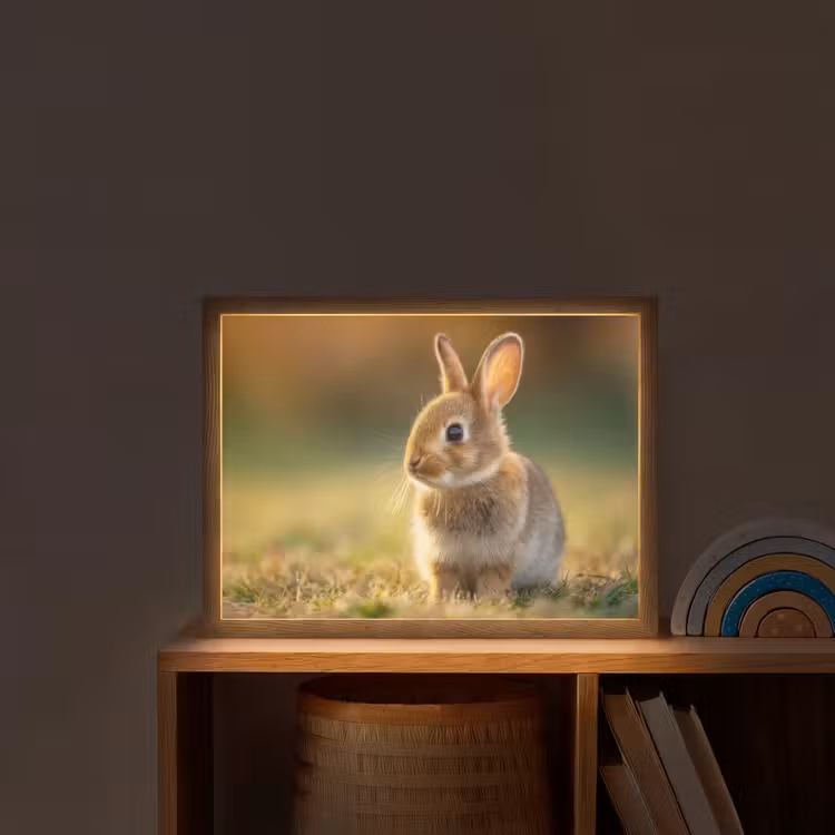 Konijntje - Bruin - Gras Light Box met batterij (Wandlamp kind) middel -sfeer1_kind