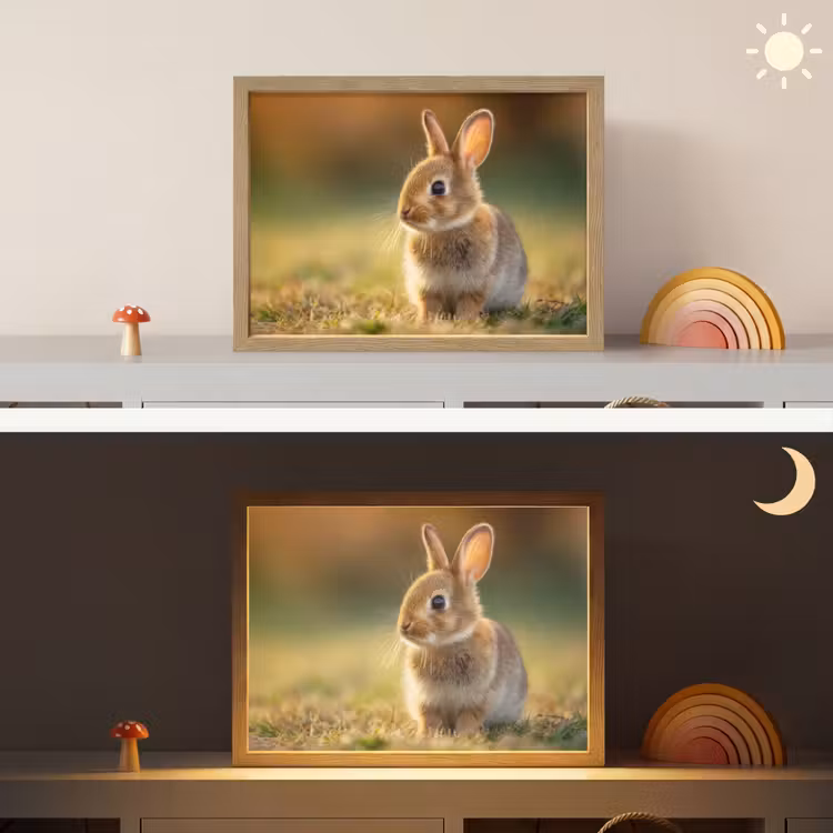 Konijntje - Bruin - Gras Light Box met batterij (Wandlamp kind) middel -sfeer3_kind
