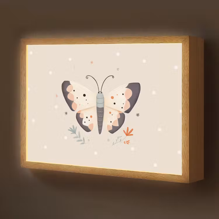 Vlinder - Minimalistisch - Pastel - Stippen Light Box met batterij (Wandlamp kind) middel -z3d_website