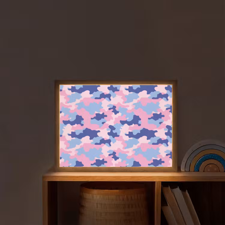 Camouflage - Patroon - Donkerblauw Light Box met batterij (Wandlamp kind) middel -sfeer1_kind