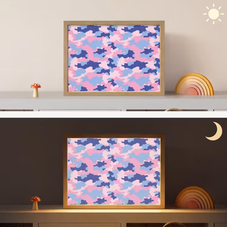 Camouflage - Patroon - Donkerblauw Light Box met batterij (Wandlamp kind) middel -sfeer3_kind
