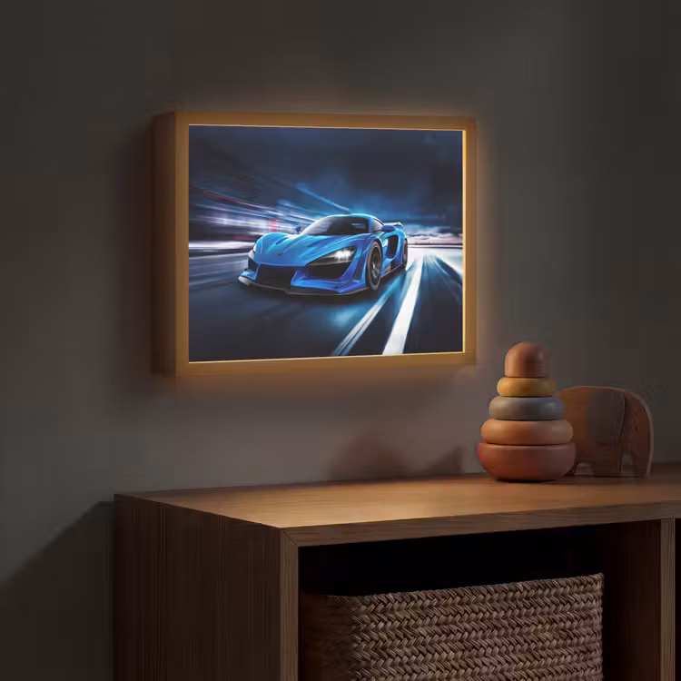 Auto - Blauw - Jongens - Kind Light Box met batterij (Wandlamp kind) middel -sfeer5_kind