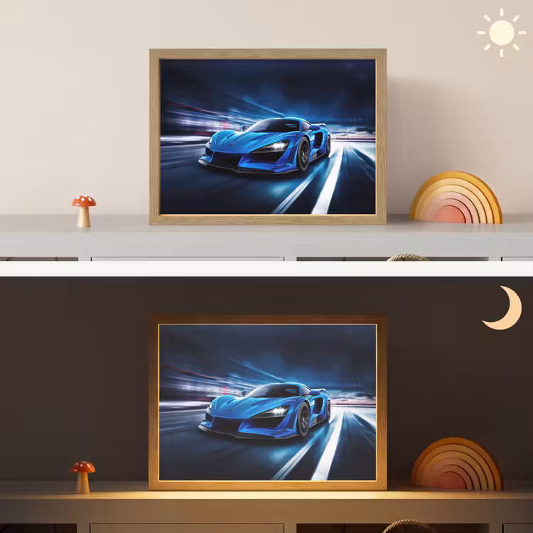 Auto - Blauw - Jongens - Kind Light Box met batterij (Wandlamp kind) middel -sfeer3_kind