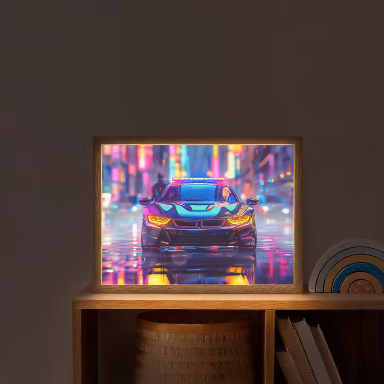 Auto - Politie - Stad - Jongens - Kleurrijk Light Box met batterij (Wandlamp kind) middel -sfeer1_kind